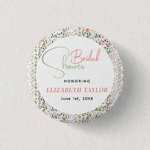 Cute Retro Flower Bridal Shower 3 Cm Round Badge