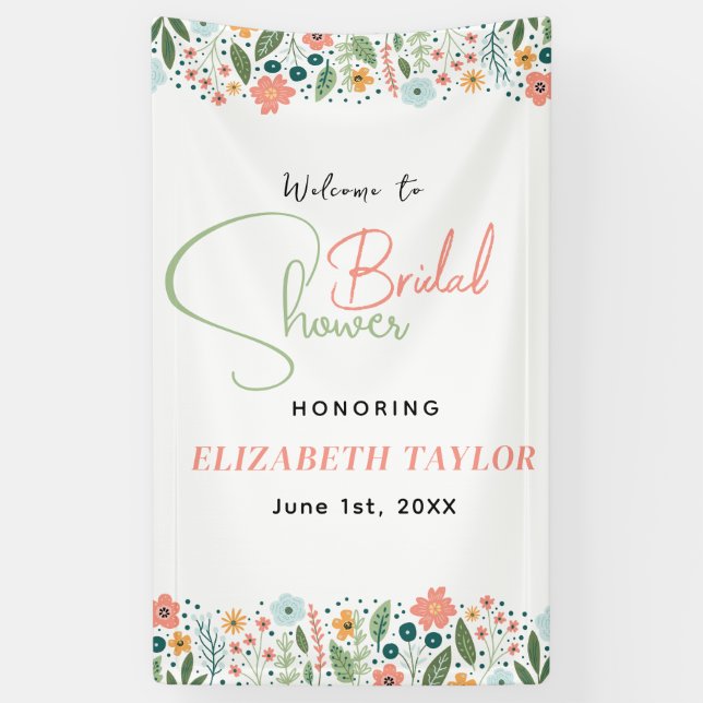 Cute Retro Flower Bridal Shower  Banner (Vertical)