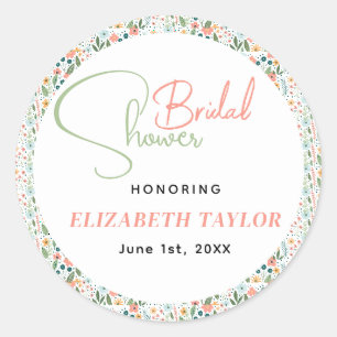 Cute Retro Flower Bridal Shower Classic Round Sticker