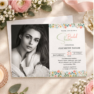 Cute Retro Flower Bridal Shower Photo Invitation