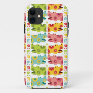 cute retro flower hippie hippos pattern iPhone 11 case