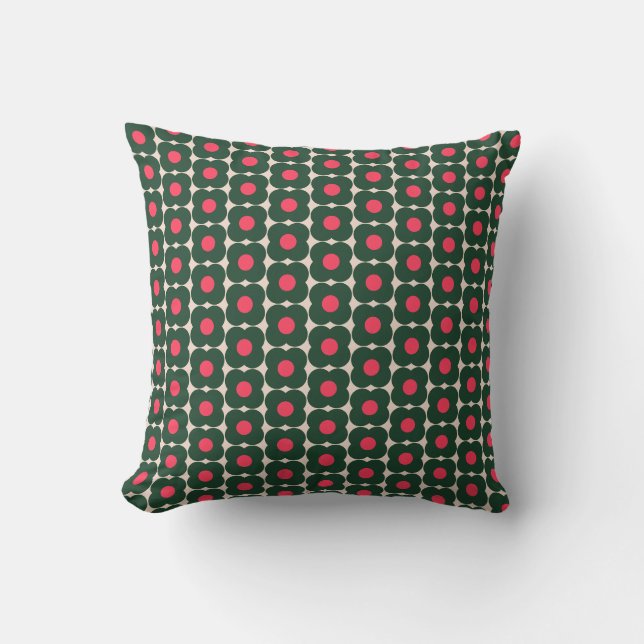 Cute Retro Flower Pattern Christmas Pink Green Cushion (Front)