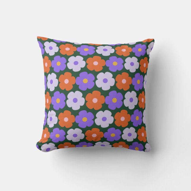 Cute Retro Flower Pattern in Purple and Green   Cushion (Front)