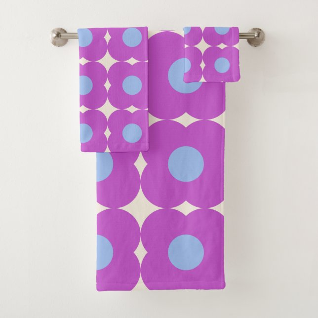 Cute Retro Flower Pattern Purple Mid Mod Bath Towel Set (Insitu)