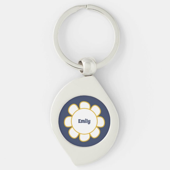 Cute Retro Flower Personalised Key Ring (Front)