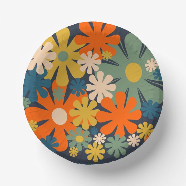Cute Retro Flowers 60s 70s Vibe Paper Plate (Front)