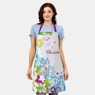 Cute Retro Flowers and Stars, Girlie Grunge Apron