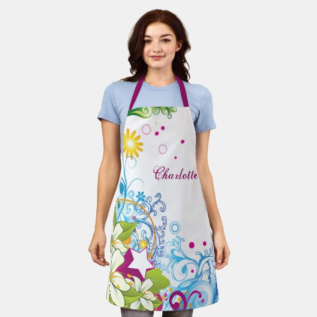 Cute Retro Flowers and Stars, Girlie Grunge Apron (Worn)