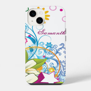 Cute Retro Flowers and Stars, Girlie Grunge iPhone 14 Case