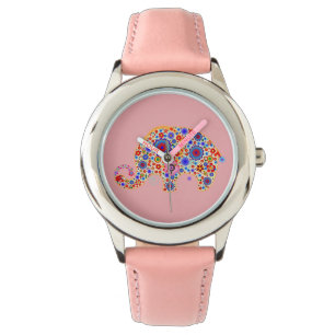 Cute Retro Flowers Cartoon Style Elephant 2 Watch