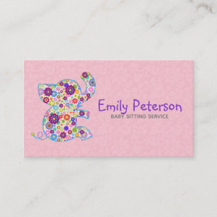 Cute Retro Flowers Cartoon Style Elephant Business Card