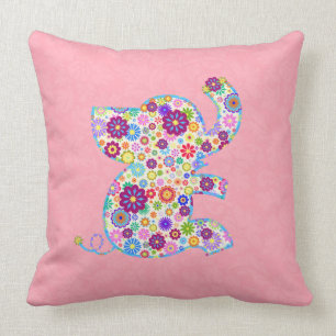 Cute Retro Flowers Cartoon Style Elephant Cushion