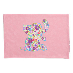 Cute Retro Flowers Cartoon Style Elephant Pillowcase