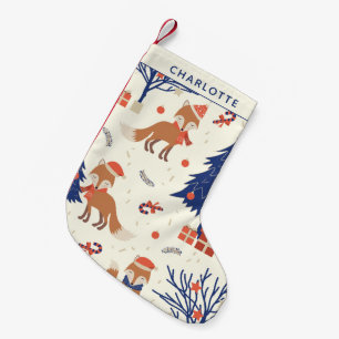 Cute Retro Fox and Christmas Tree Personalised Small Christmas Stocking