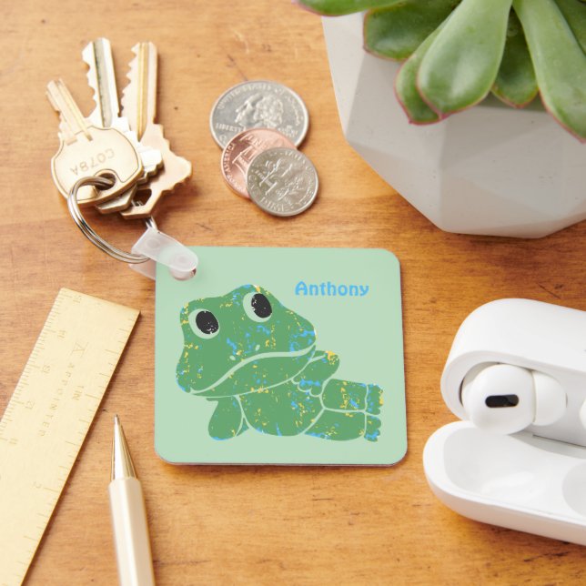 Cute Retro Frog Graphic Personalised Key Ring (Desk)