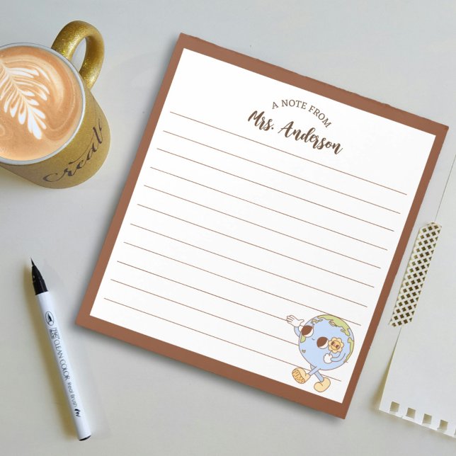 Cute Retro Funny Globe Back To School Brown Notepad (Creator Uploaded)