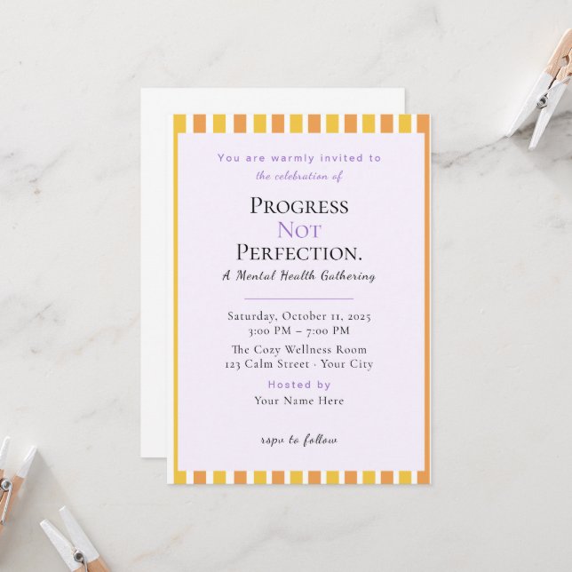 Cute Retro	Funny Invitation | progress not perfect (Front/Back In Situ)
