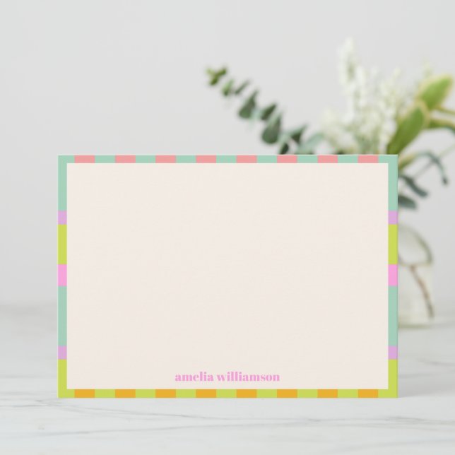 Cute Retro Geometric Check Pastels Personalised Thank You Card (Standing Front)
