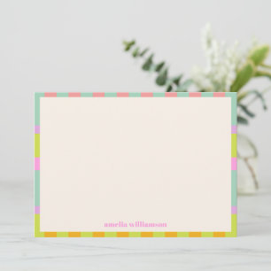 Cute Retro Geometric Check Pastels Personalised Thank You Card