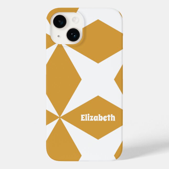 Cute Retro Geometric Pattern Custom Name Yellow Case-Mate iPhone Case (Back)