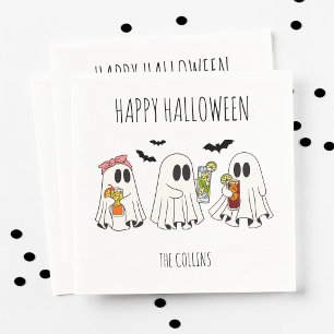Cute Retro Ghost and Cocktails Happy Halloween Napkin