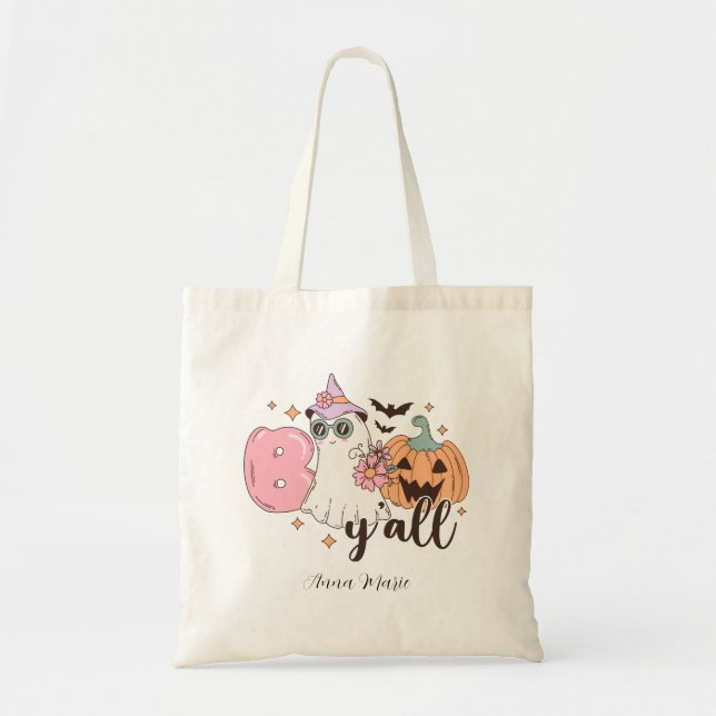 Cute Retro Ghost Boo Y'all Tote Bag (Front)