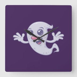 Cute Retro Ghost Square Wall Clock