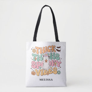 Cute Retro Ghost Thick Thighs Spooky Vibes  Tote Bag