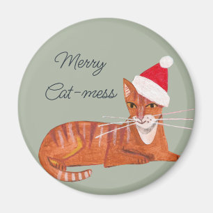 Cute retro ginger cat - mess green Christmas Magnet