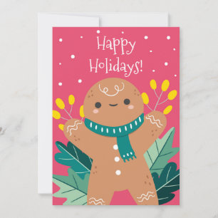 Cute Retro Gingerbread Cookie Happy Holidays Card