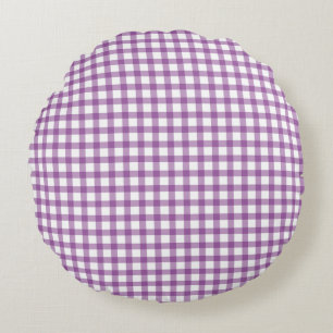 Cute Retro Gingham Plaid Purple Pattern Round Cushion