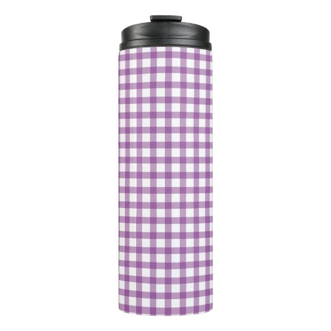 Cute Retro Gingham Plaid Purple Pattern Thermal Tumbler (Front)