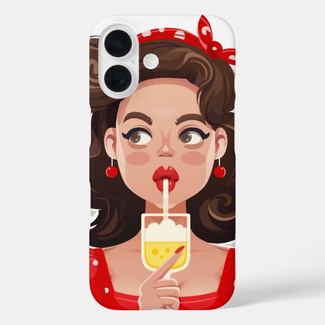Cute Retro Girl Cocktail Phone Case (Back)