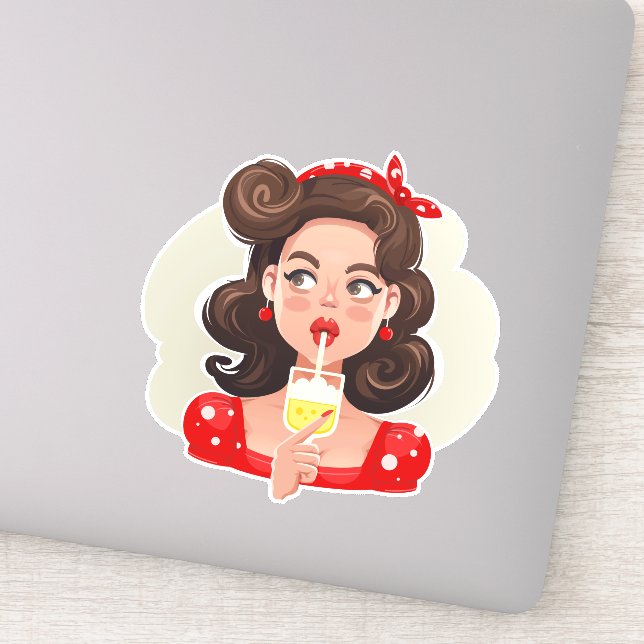 Cute Retro Girl Cocktail Vinyl Stickers (Detail)