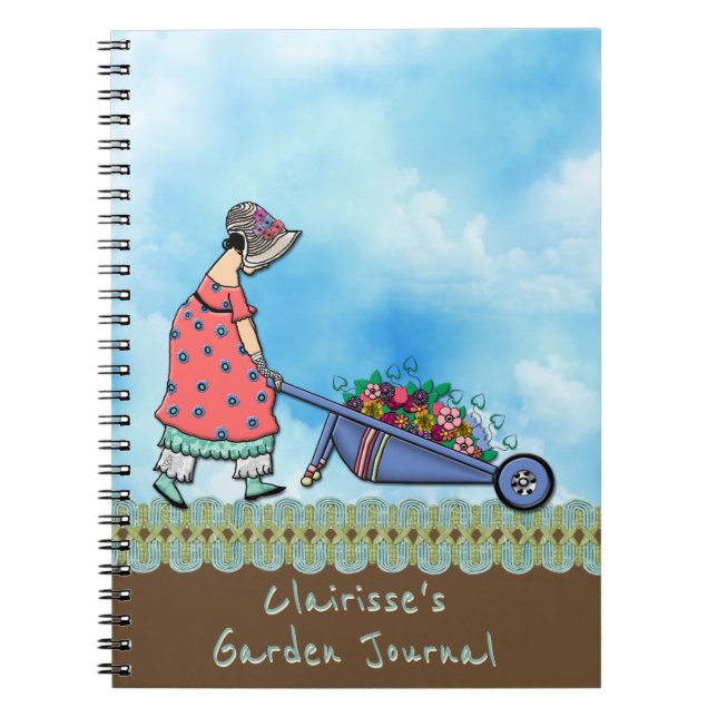 Cute Retro Girl Gardener - Personalised Notebook (Front)