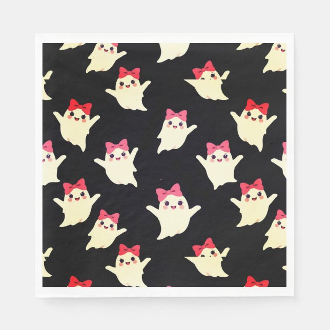 Cute Retro Girl Ghost with Pink Hair Bow Napkin (Front)