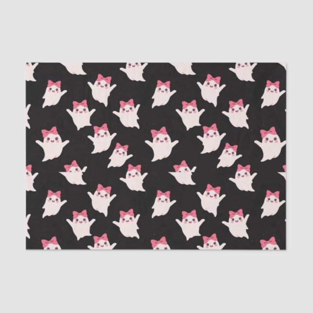 Cute Retro Girl Ghost with Pink Hair Bow Tissue Paper (Front)