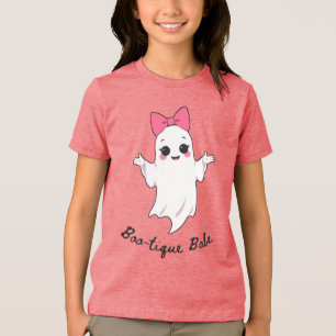 Cute Retro Girl Ghost with Pink Hair Bow Tri-Blend Shirt