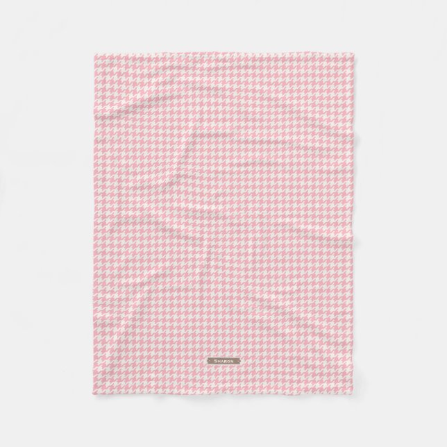 Cute retro girly pastel pink houndstooth pattern fleece blanket (Front)