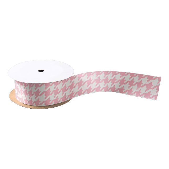 Cute retro girly pastel pink houndstooth pattern satin ribbon (Spool)