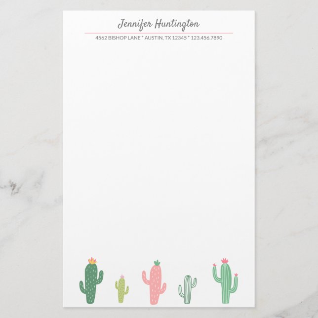 Cute Retro Girly Succulent Cactus Stationery (Front)