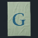 Cute Retro Green Gingham Plaid Pattern Monogram  Tea Towel<br><div class="desc">Cute Retro Green Gingham Plaid Pattern Monogram Kitchen Towel</div>