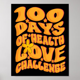 Cute Retro Groovy 100 Days Of Health Love Challeng Poster
