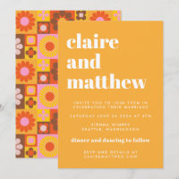 Cute Retro Groovy Geometric Yellow Bold Wedding
