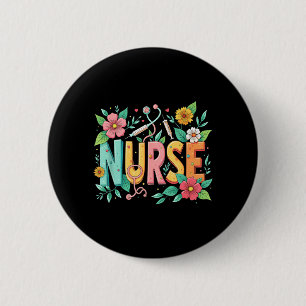 Cute Retro Groovy Nurse Flower Nursing 0CT9JL 6 Cm Round Badge