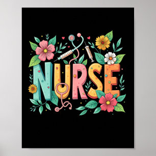 Cute Retro Groovy Nurse Flower Nursing 0ct9jl Poster