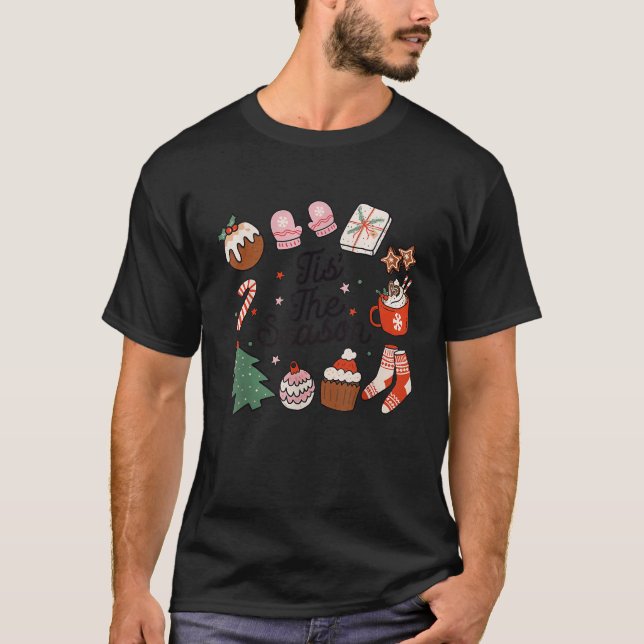 Cute Retro Groovy Tis The Season Hot Cocoa Gingerb T-Shirt (Front)