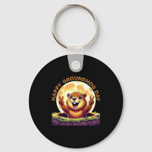 Cute Retro Groundhog Day 2025 Funny Animal Holiday Key Ring