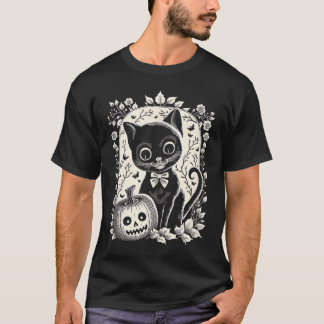 Cute Retro Halloween Cat And Pumpkin Jack o' lante T-Shirt