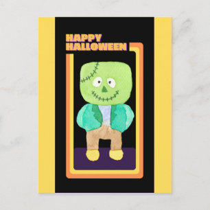 Cute Retro Halloween Frankenstein Monster Postcard
